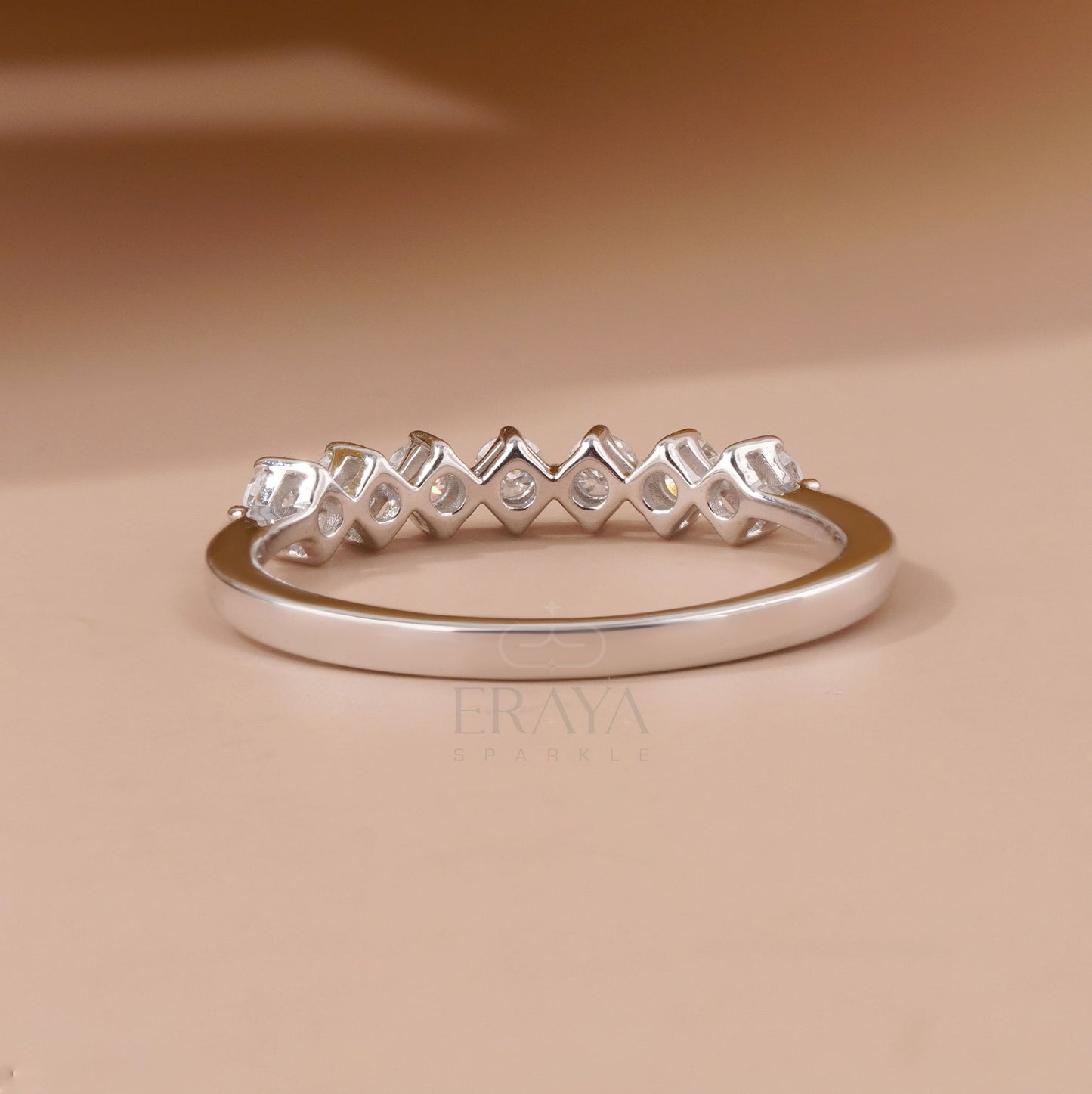 Rose Gold Engagement Ring – Curved Lab Diamond Wedding Band - Ring