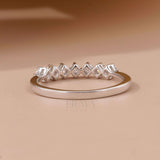 Rose Gold Engagement Ring – Curved Lab Diamond Wedding Band - Ring