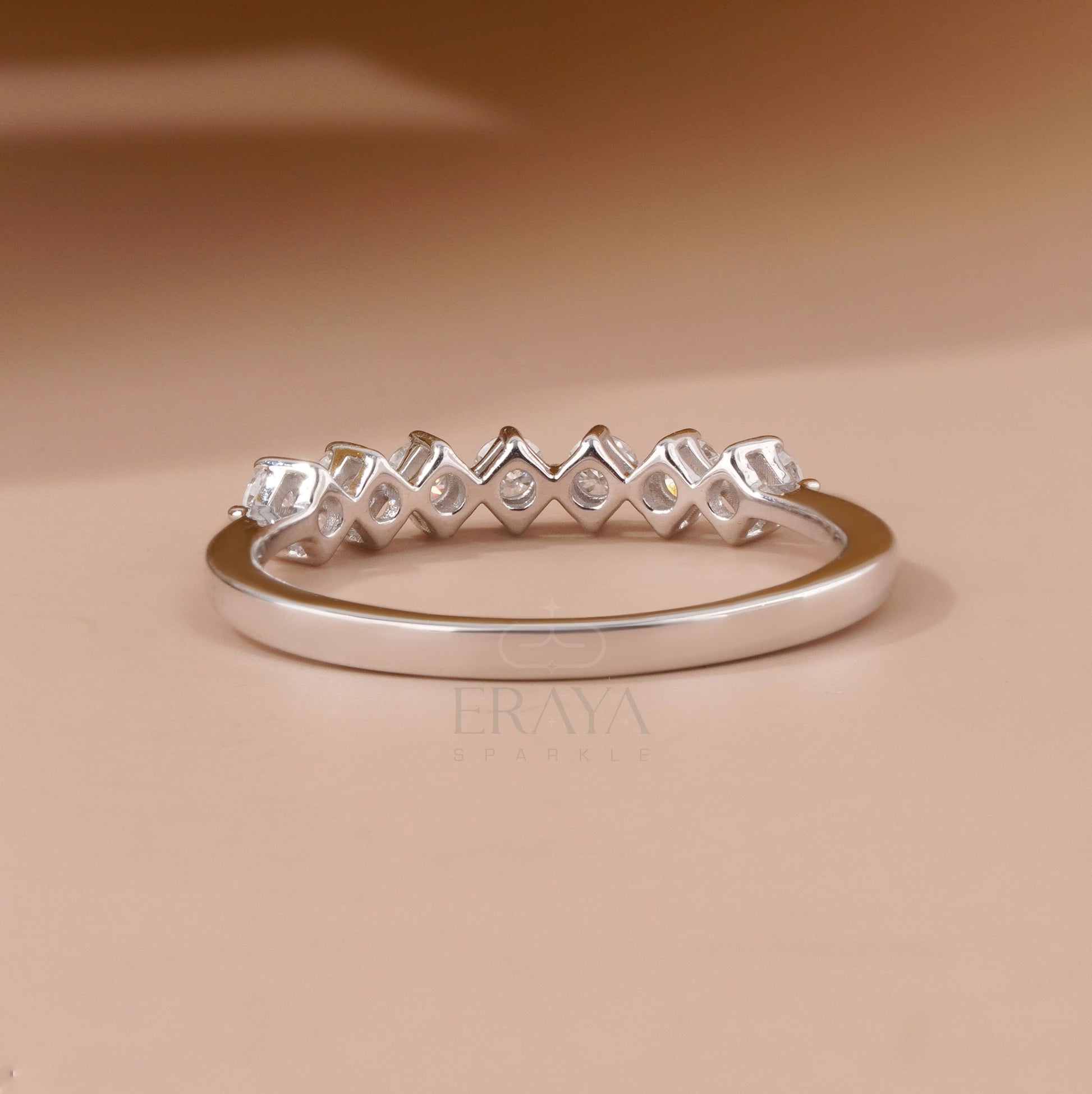 Rose Gold Engagement Ring – Curved Lab Diamond Wedding Band - Ring