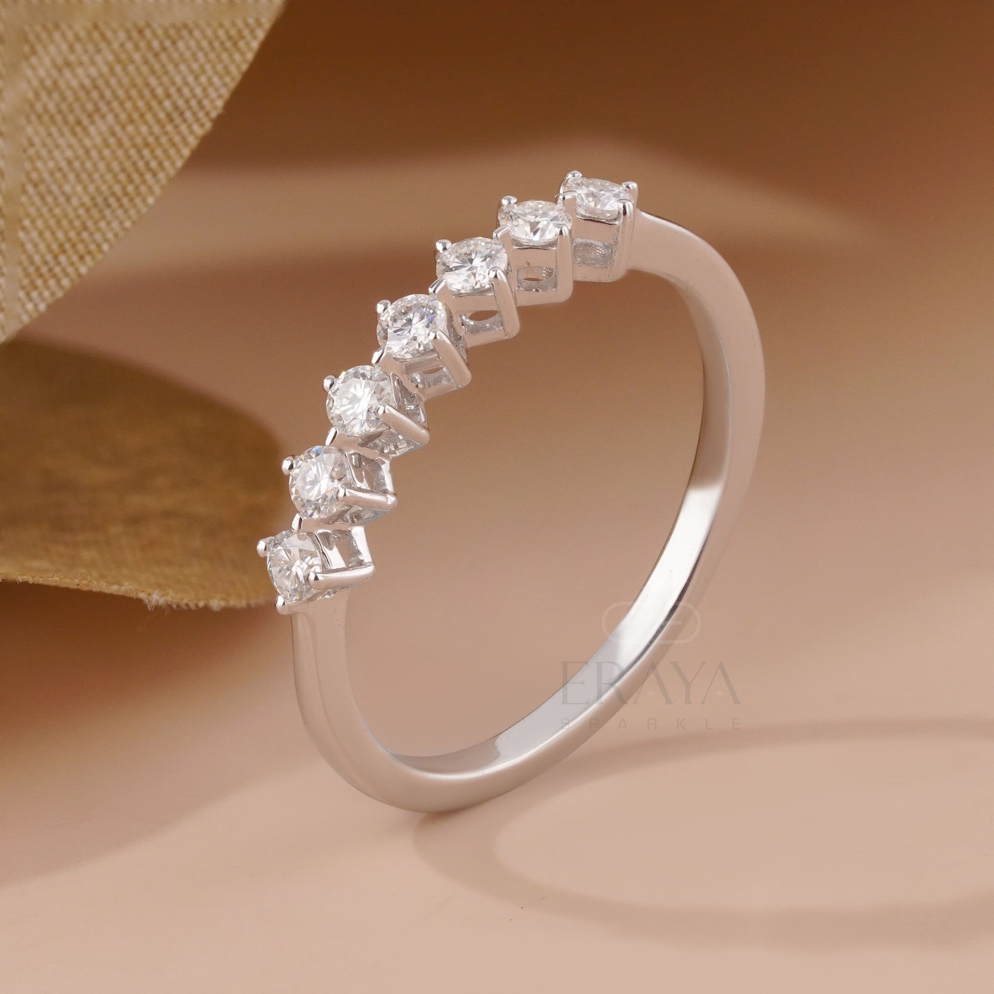 Rose Gold Engagement Ring – Curved Lab Diamond Wedding Band - Ring