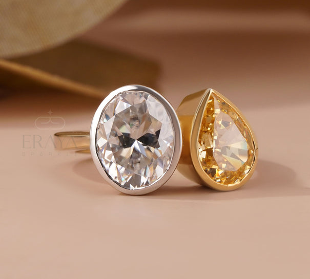 Toi et Moi Statement Gold Pear Shaped Ring - Ring