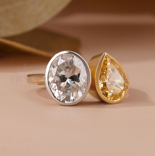 Toi et Moi Statement Gold Pear Shaped Ring - Ring