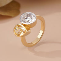 Toi et Moi Statement Gold Pear Shaped Ring - Ring