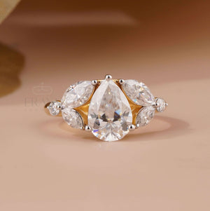 Pear Shaped Ring – Yellow Gold Lab Diamond - Ring