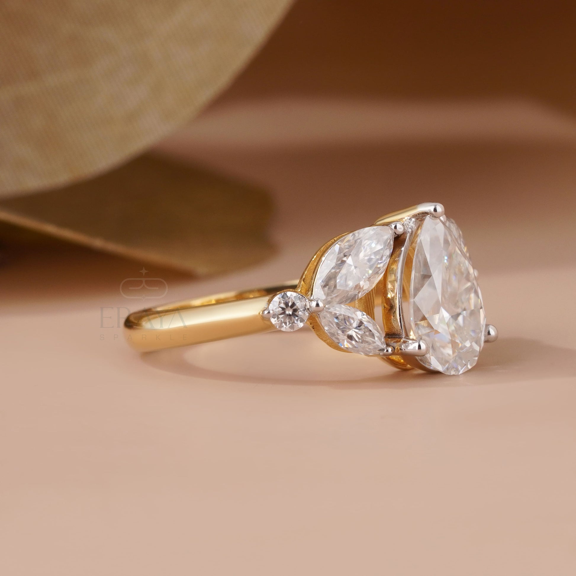 Pear Shaped Ring – Yellow Gold Lab Diamond - Ring