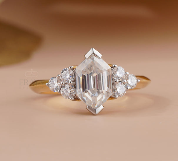 Elongated Hexagon Diamond Ring – Yellow Gold - Ring
