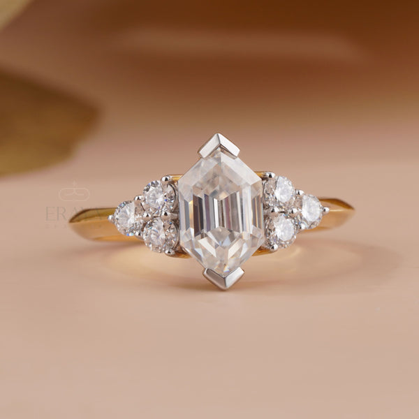 Elongated Hexagon Diamond Ring – Yellow Gold - Ring