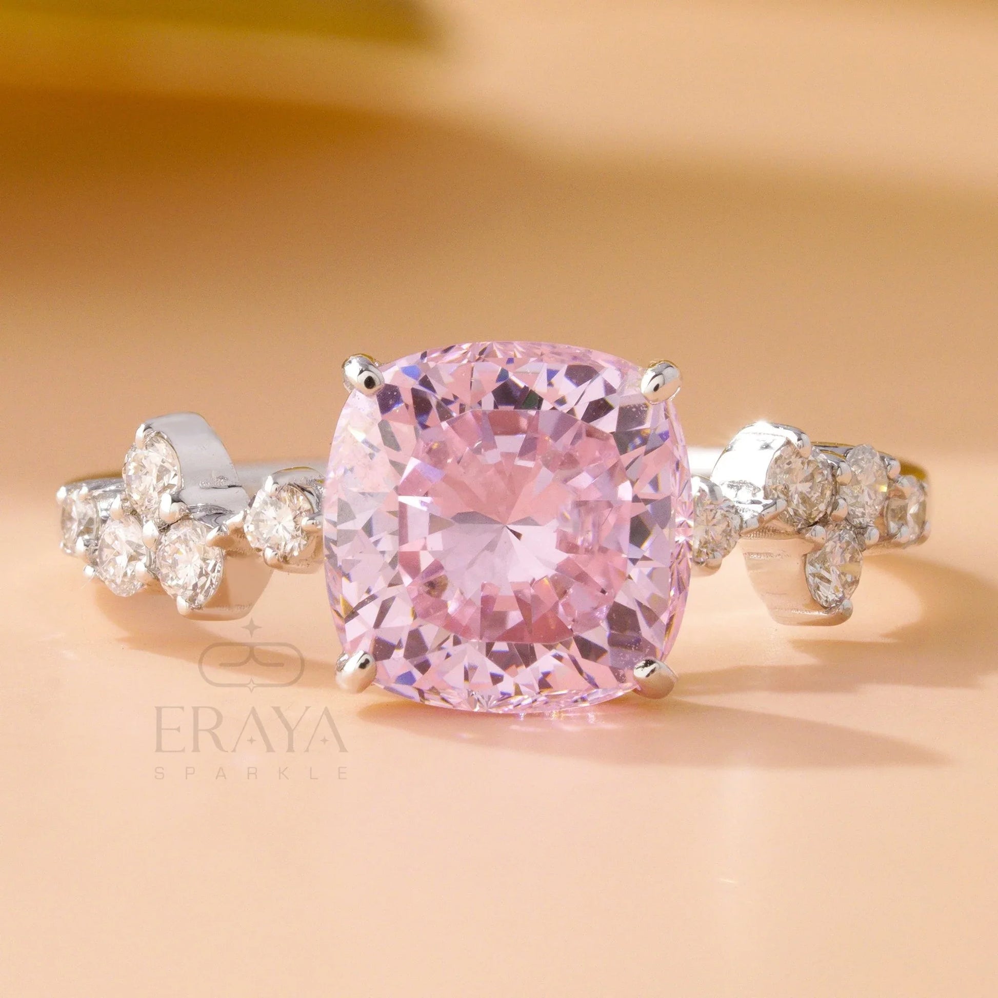 Cushion Cut Pink Diamond Ring - erayasparkle