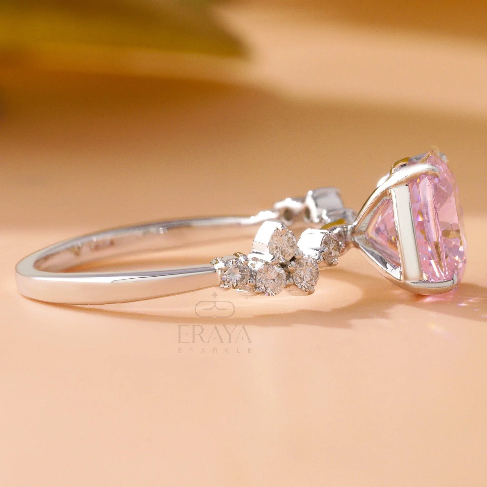Cushion Cut Pink Diamond Ring - erayasparkle