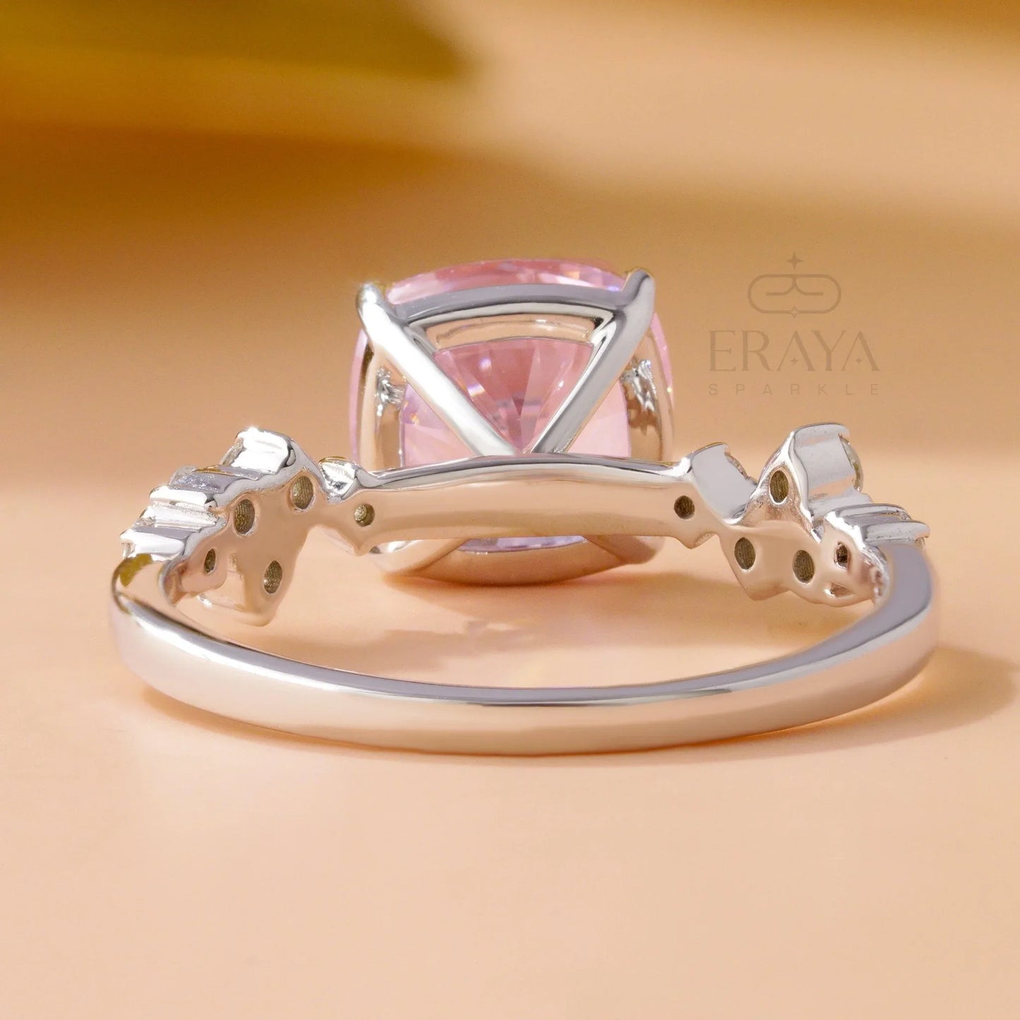 Cushion Cut Pink Diamond Ring - erayasparkle