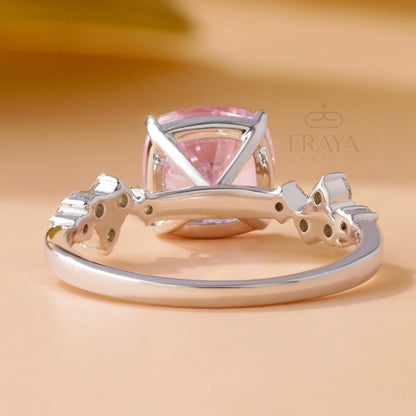 Cushion Cut Pink Diamond Ring - erayasparkle