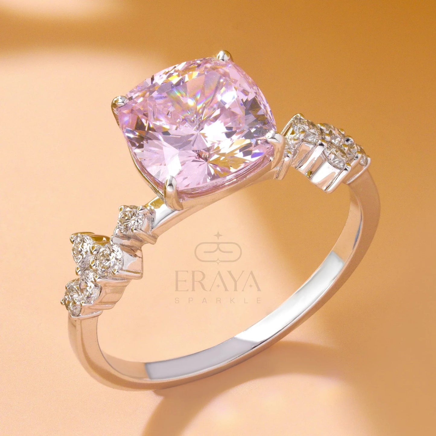 Cushion Cut Pink Diamond Ring - erayasparkle