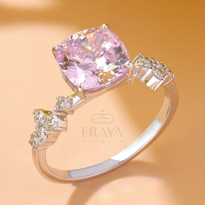 Cushion Cut Pink Diamond Ring - erayasparkle