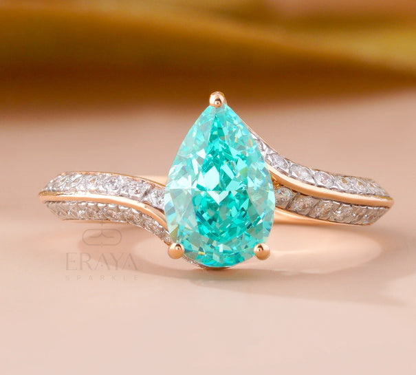 Teal Stone Lab Diamond – Rose Gold Ring - Ring