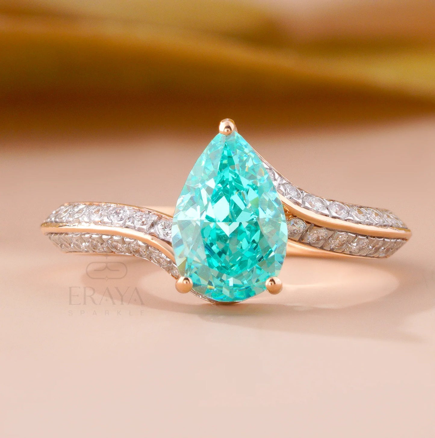 Teal Stone Lab Diamond – Rose Gold Ring - erayasparkle