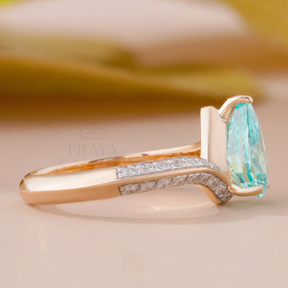Teal Stone Lab Diamond – Rose Gold Ring - erayasparkle