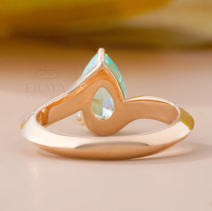Teal Stone Lab Diamond – Rose Gold Ring - erayasparkle