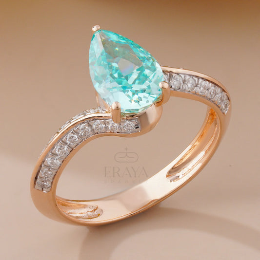 Teal Stone Lab Diamond – Rose Gold Ring - erayasparkle