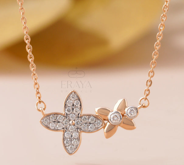 Minimalist Floral Necklace with Lab-Created Diamond - 