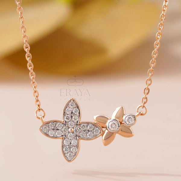Minimalist Floral Necklace with Lab-Created Diamond - 