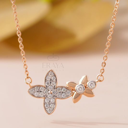 Minimalist Floral Necklace with Lab-Created Diamond - erayasparkle