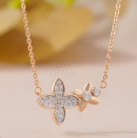 Minimalist Floral Necklace with Lab-Created Diamond - 
