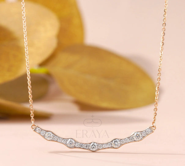 Gold Wave Necklace with Lab-Created Diamond Necklace - 