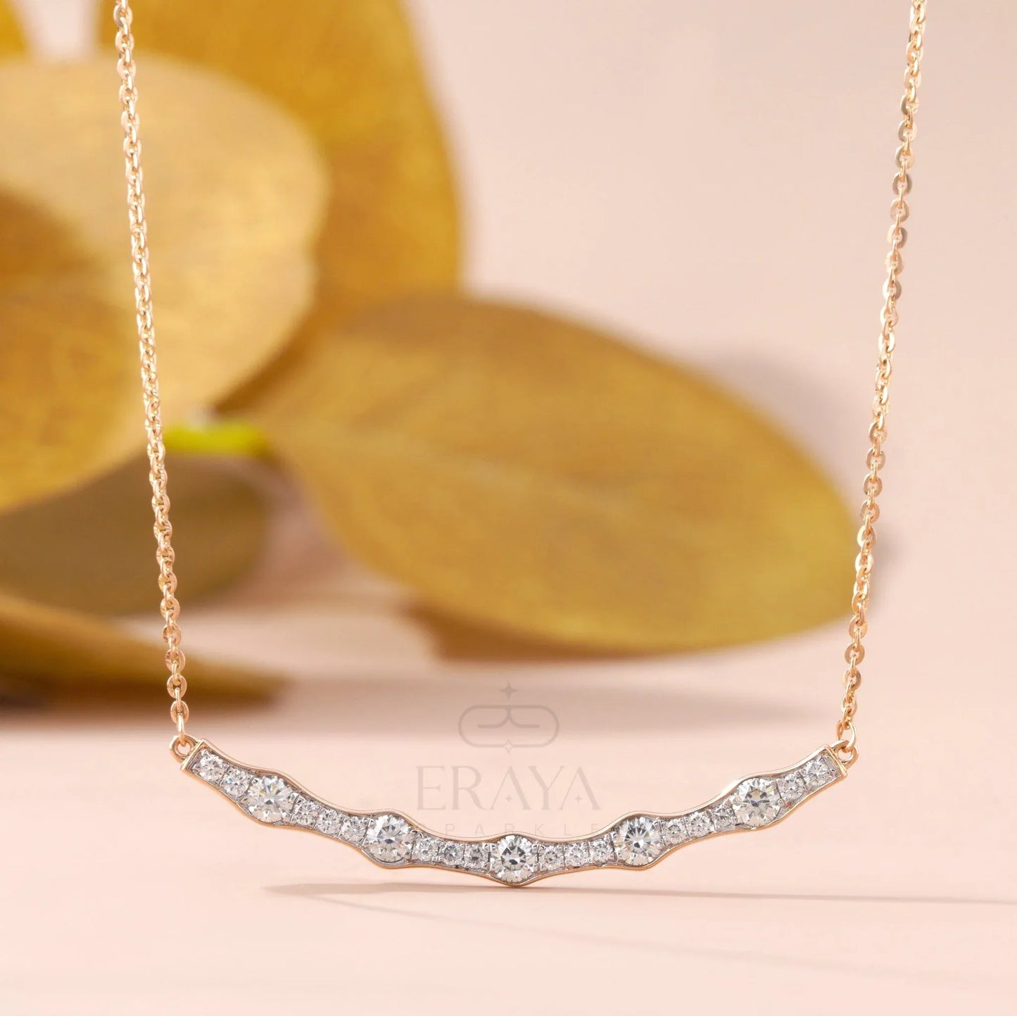 Gold Wave Necklace with Lab-Created Diamond Necklace - erayasparkle