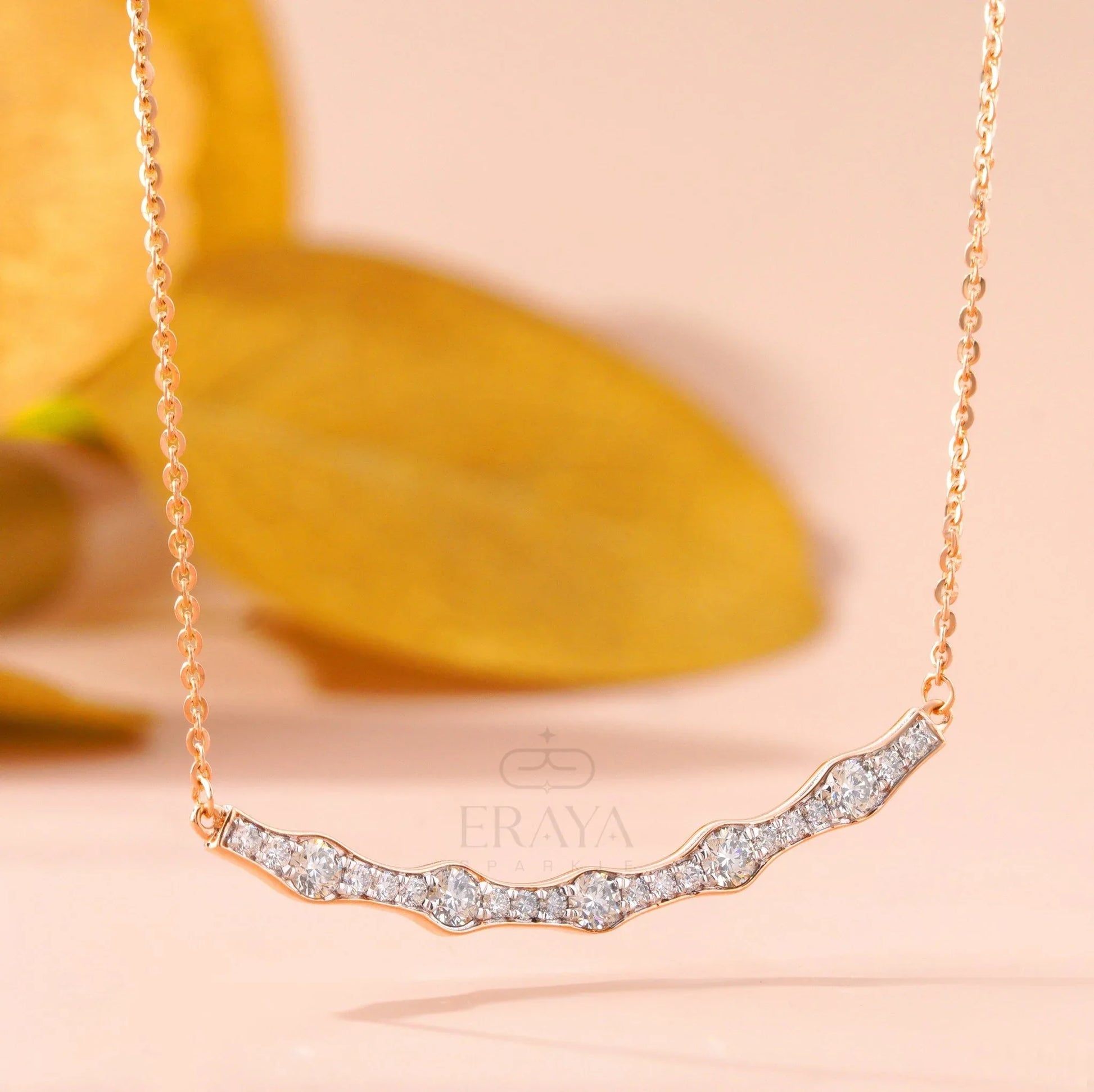 Gold Wave Necklace with Lab-Created Diamond Necklace - erayasparkle