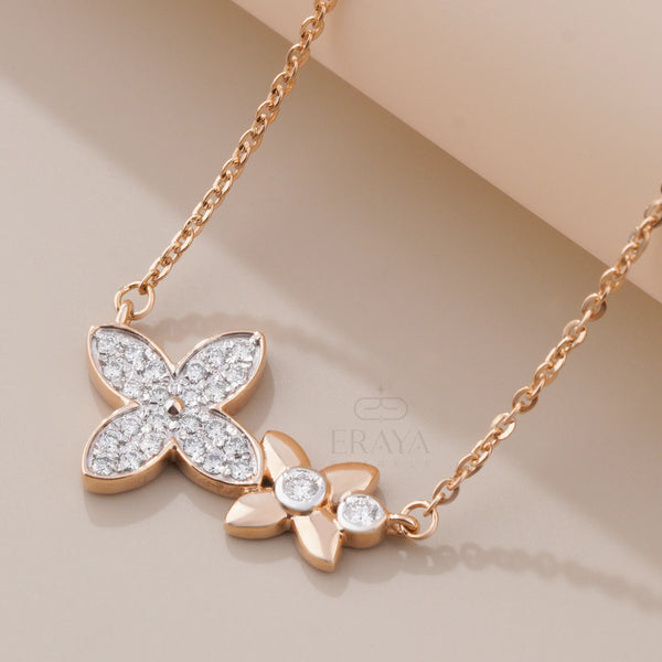 Minimalist Floral Necklace with Lab-Created Diamond - 