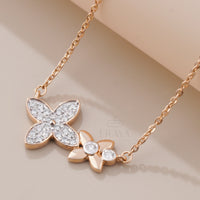 Minimalist Floral Necklace with Lab-Created Diamond - 