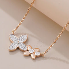 Minimalist Floral Necklace with Lab-Created Diamond -