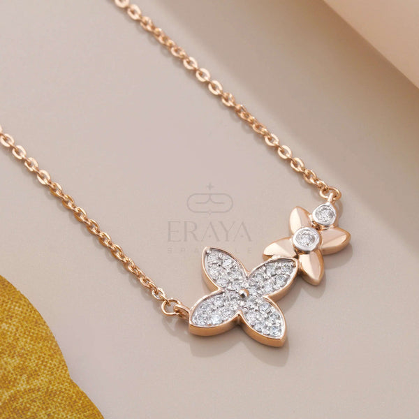 Minimalist Floral Necklace with Lab-Created Diamond - 