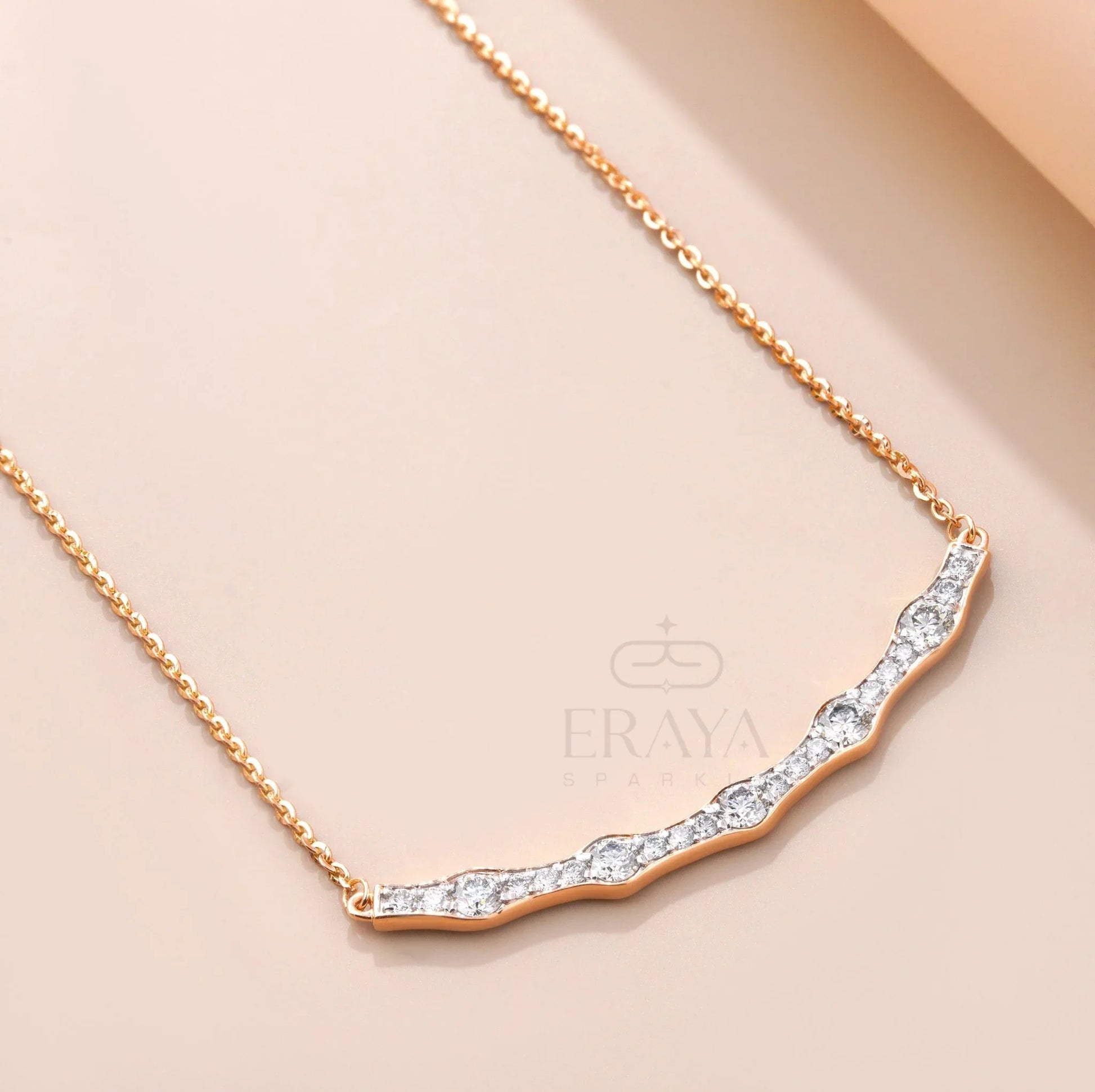 Gold Wave Necklace with Lab-Created Diamond Necklace - erayasparkle