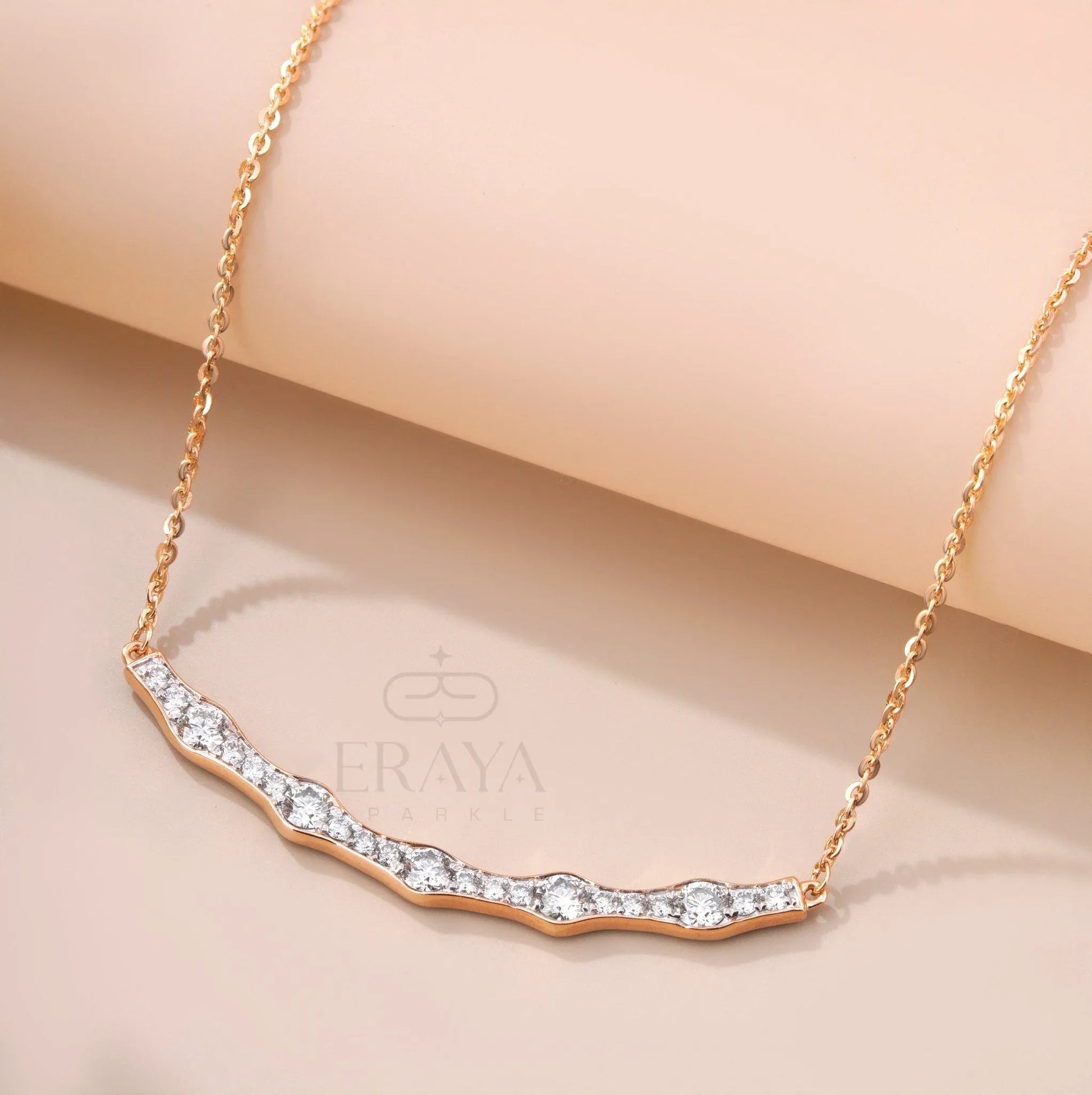 Gold Wave Necklace with Lab-Created Diamond Necklace - erayasparkle