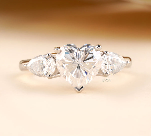 Heart Shaped Diamond Engagement Ring | Three Stone Ring - Ring
