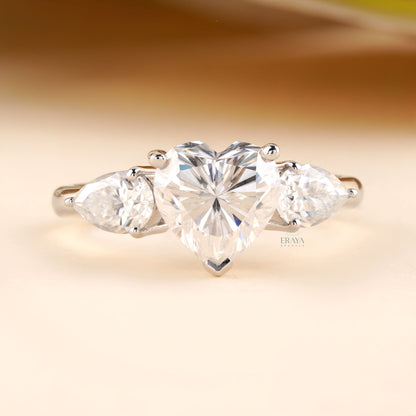 Heart Shaped Diamond Engagement Ring | Three Stone Ring - Ring