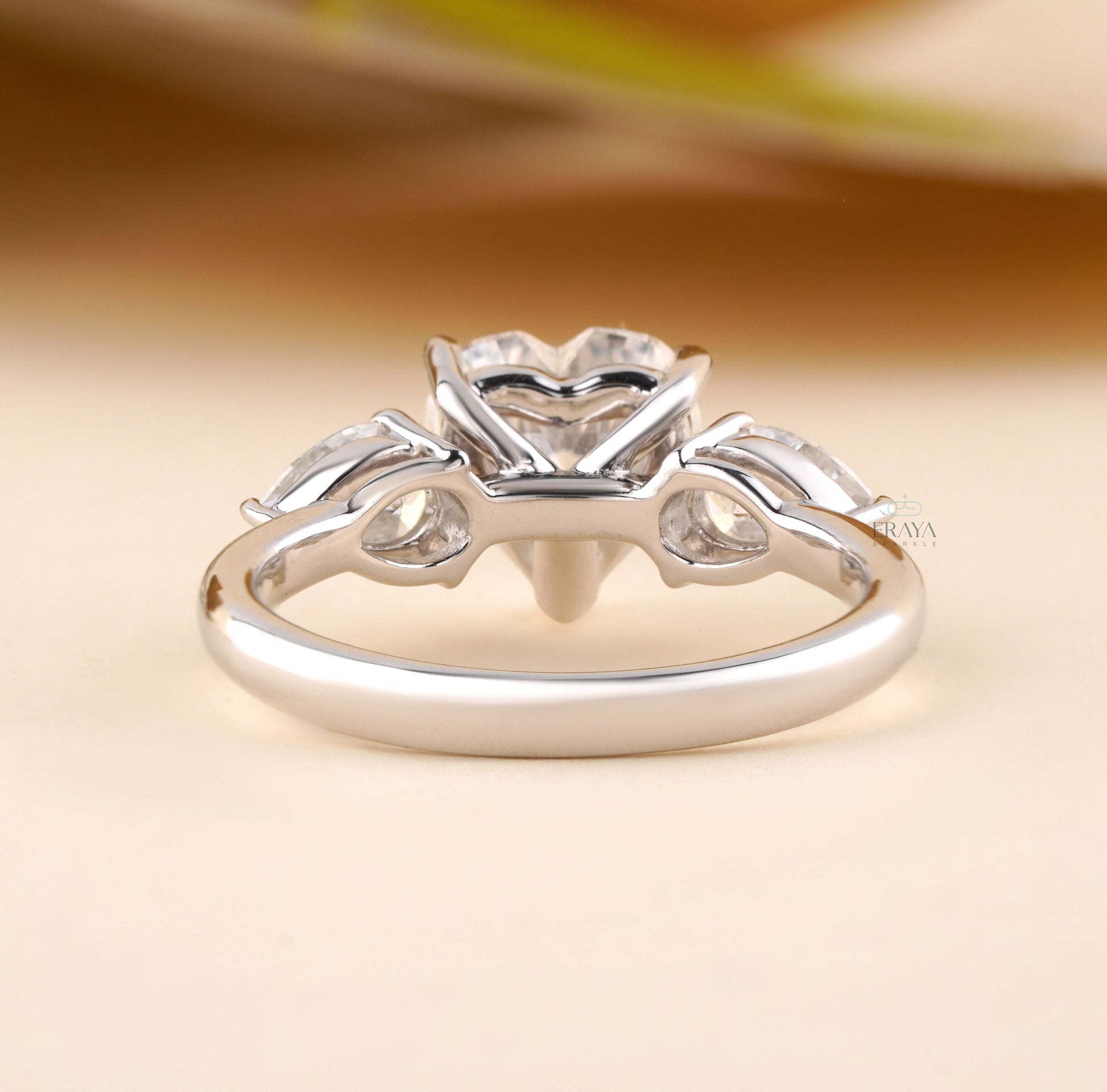 Heart Shaped Diamond Engagement Ring | Three Stone Ring - Ring