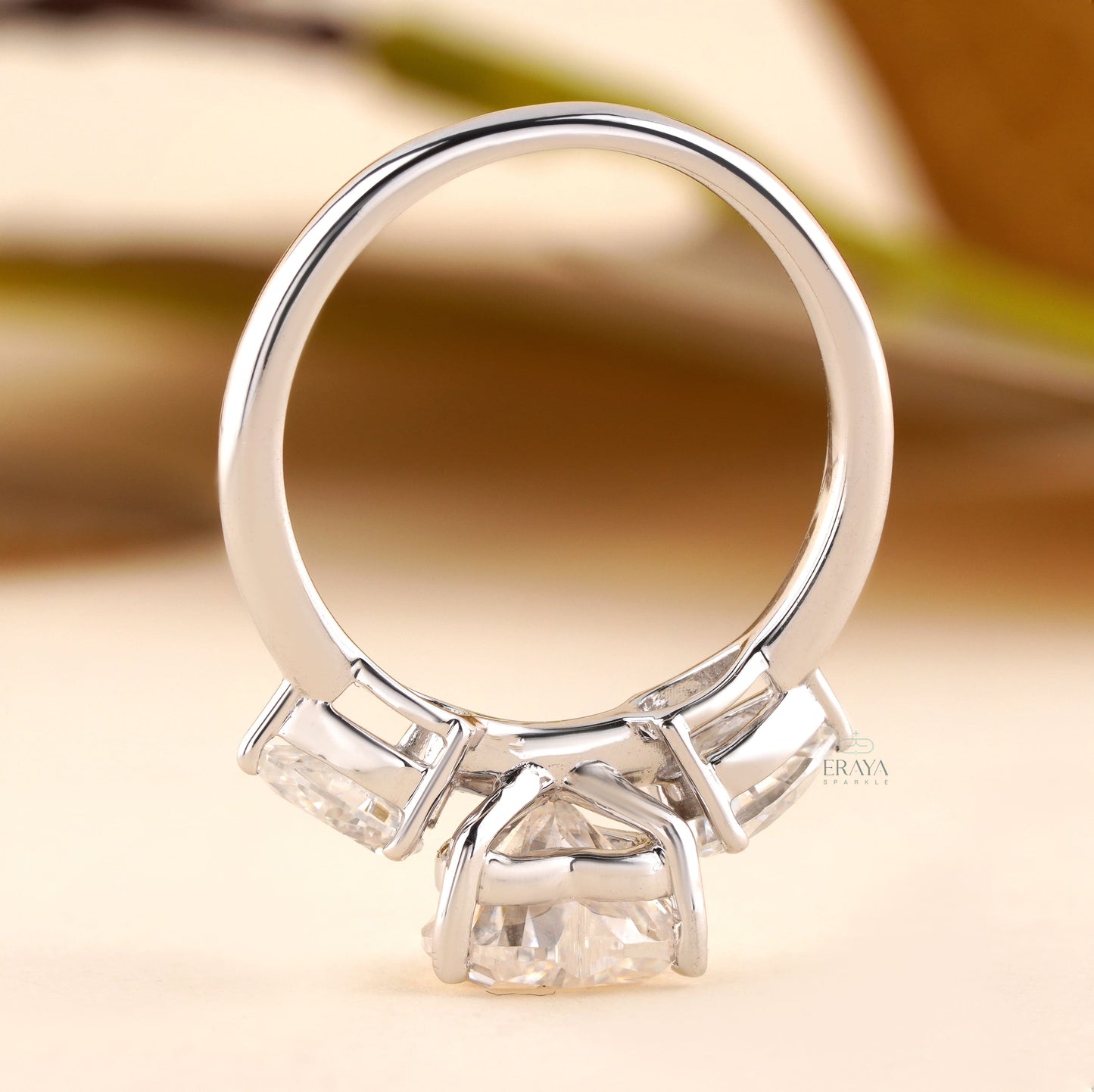 Heart Shaped Diamond Engagement Ring | Three Stone Ring - Ring