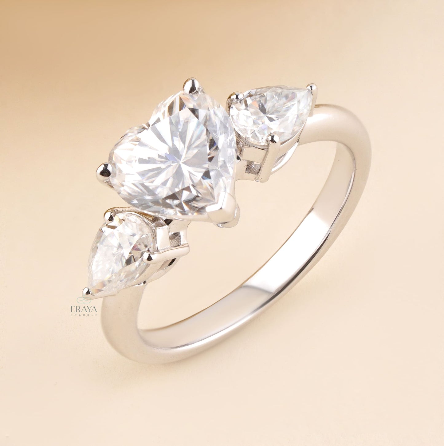 Heart Shaped Diamond Engagement Ring | Three Stone Ring - Ring