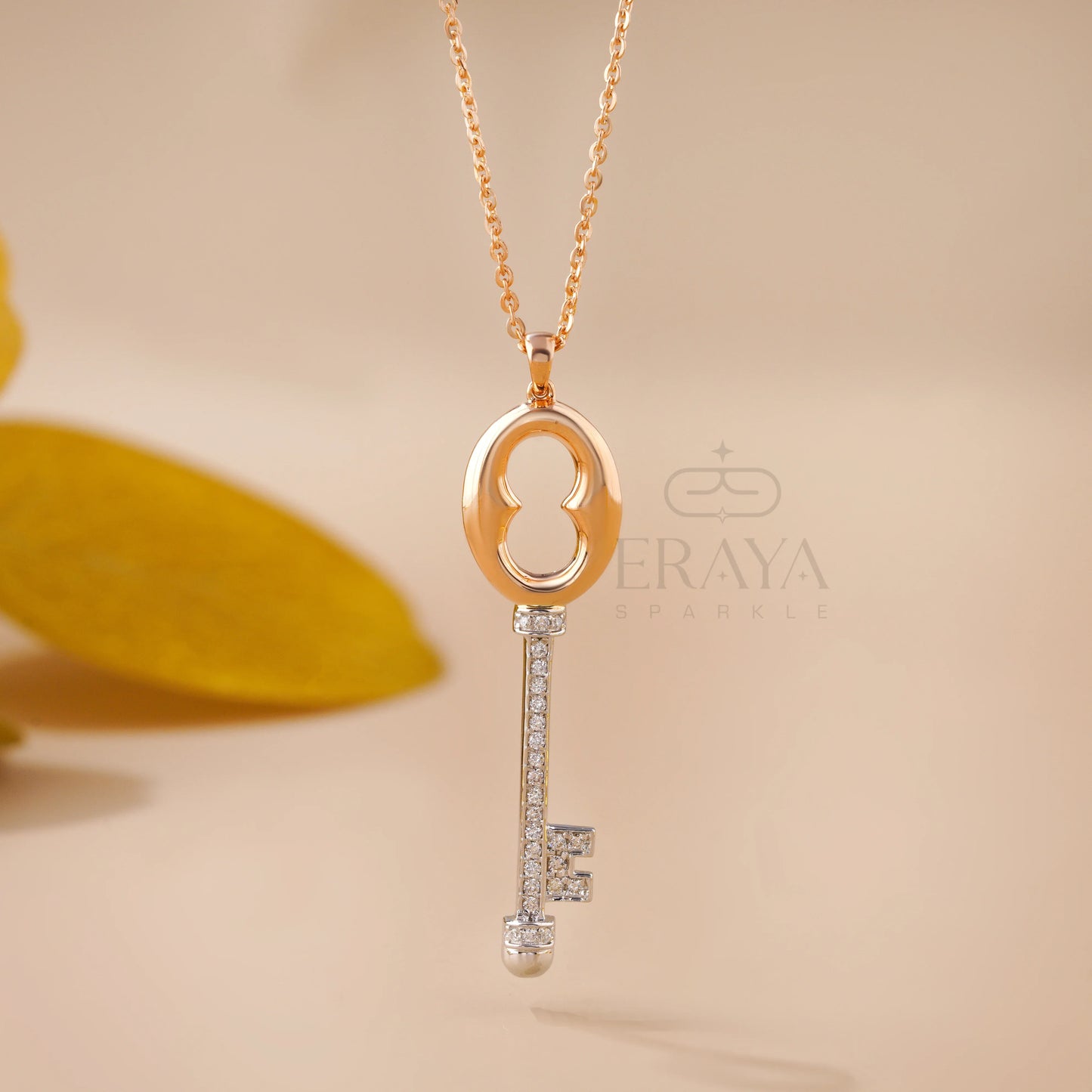 Elegant Key Necklace with Lab-Grown Diamond Pedant - erayasparkle