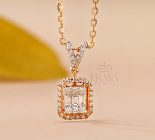 Baguette Round Pendant with Diamond - 