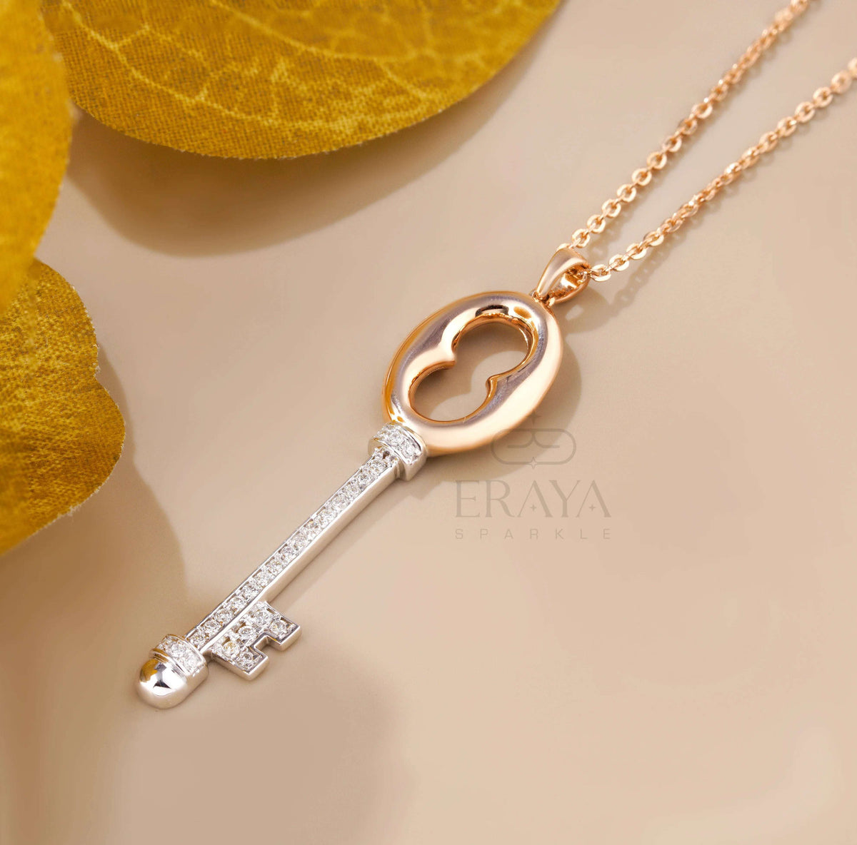 Elegant Key Necklace with Lab-Grown Diamond Pedant