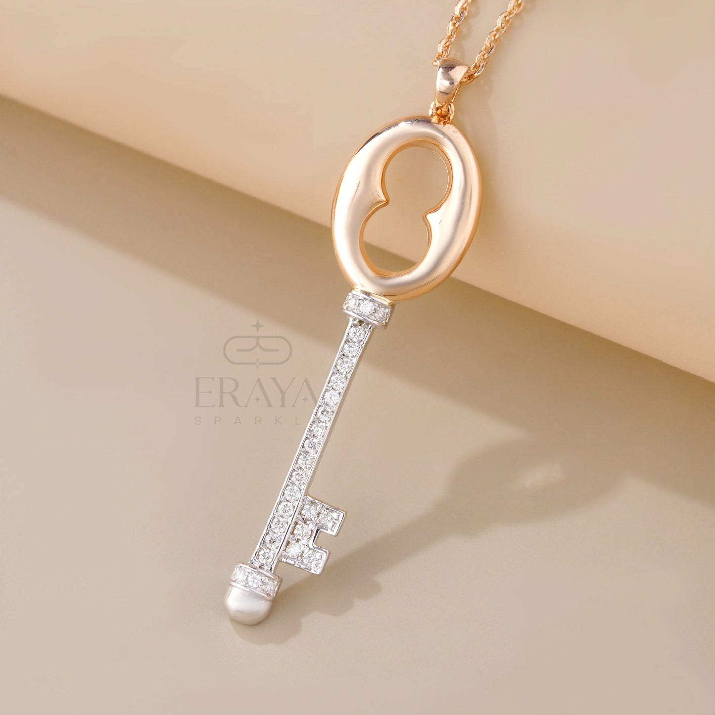 Elegant Key Necklace with Lab-Grown Diamond Pedant - erayasparkle