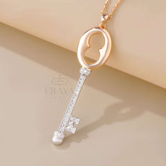 Elegant Key Necklace with Lab-Grown Diamond Pedant -