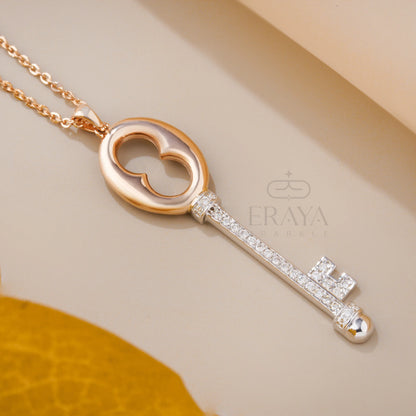 Elegant Key Necklace with Lab-Grown Diamond Pedant - erayasparkle