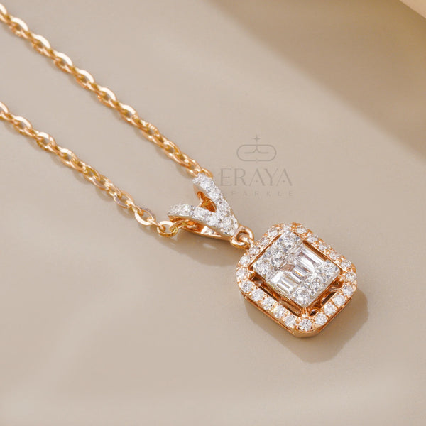 Baguette Round Pendant with Diamond - 
