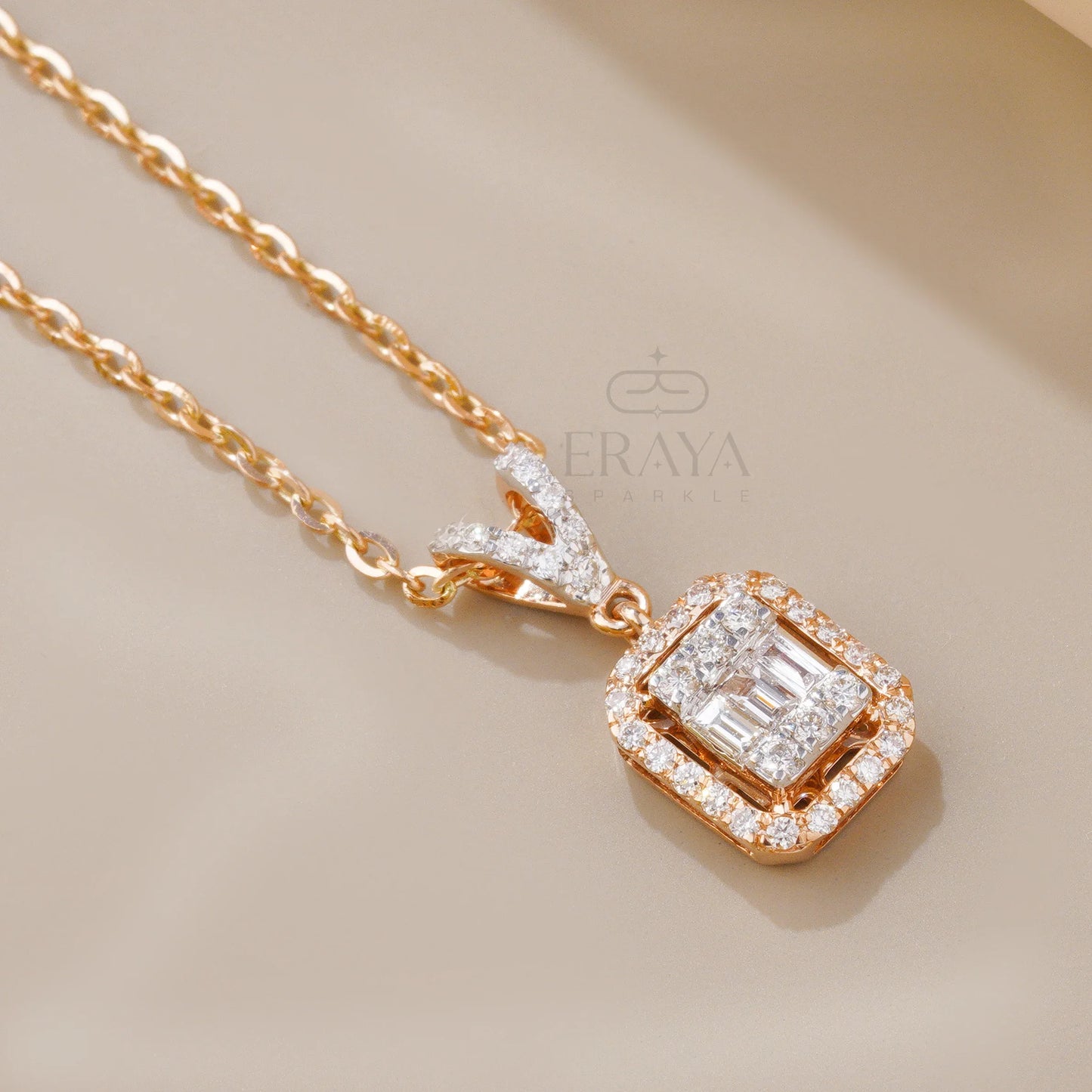 Baguette Round Pendant with Diamond - erayasparkle