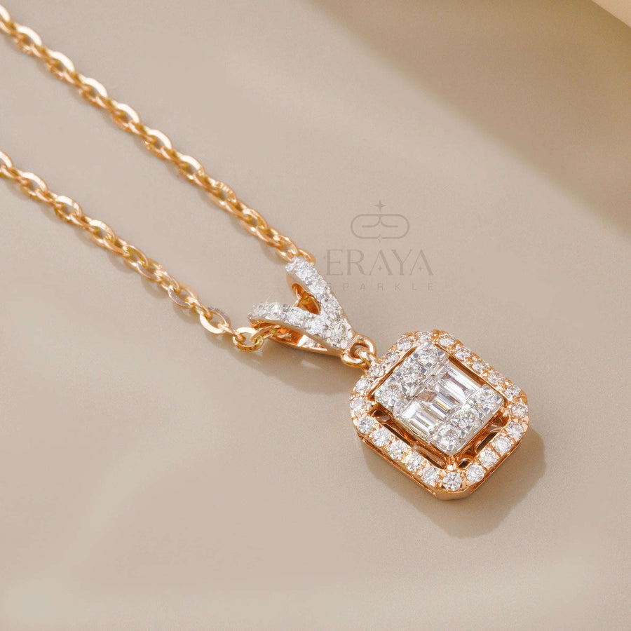Baguette Round Pendant with Diamond -