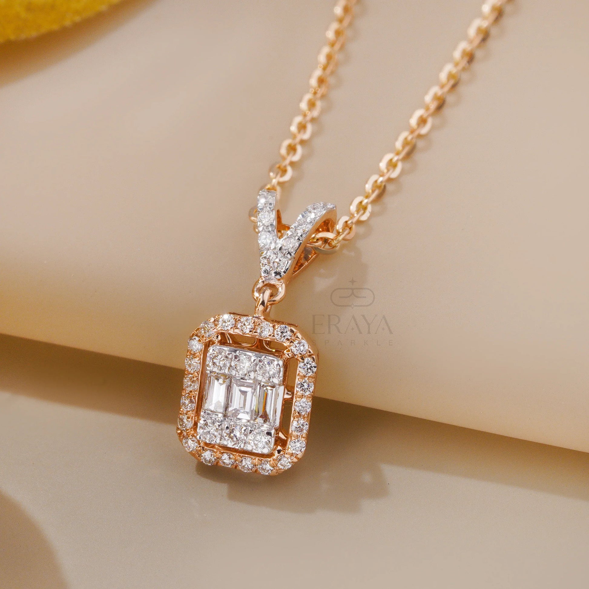 Baguette Round Pendant with Diamond - erayasparkle